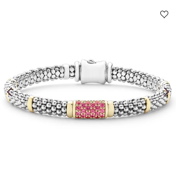 Lagos 6mm Caviar pink sapphire Bracelet 18K gold 925 silver - Picture 2 of 6